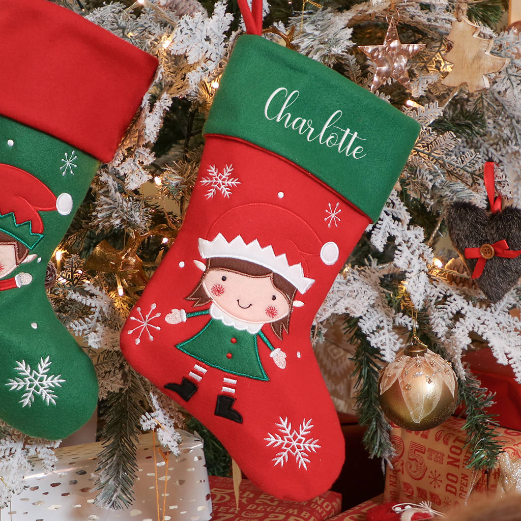 personalised elf christmas stocking for girls by dibor ...