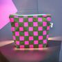 Large Cosmetic Bag Pink Checkered Pattern On Green, thumbnail 1 of 3