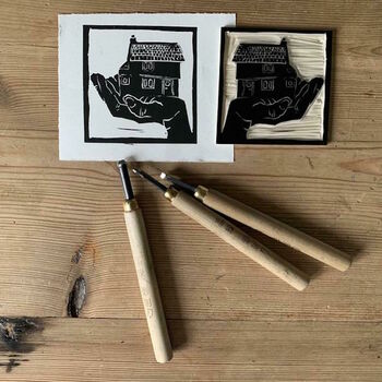 House In Hand Linocut Greetings Card, 2 of 10