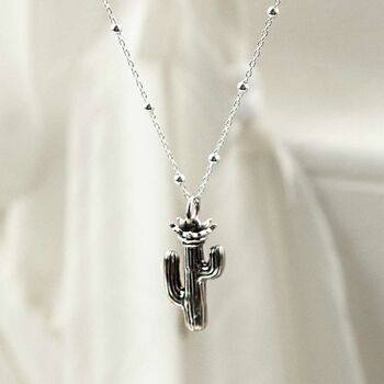 Sterling Silver Crowned Cactus Necklace, 3 of 4