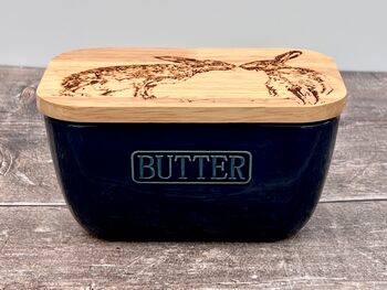 Kissing Hares Blue Butter Dish, 2 of 4