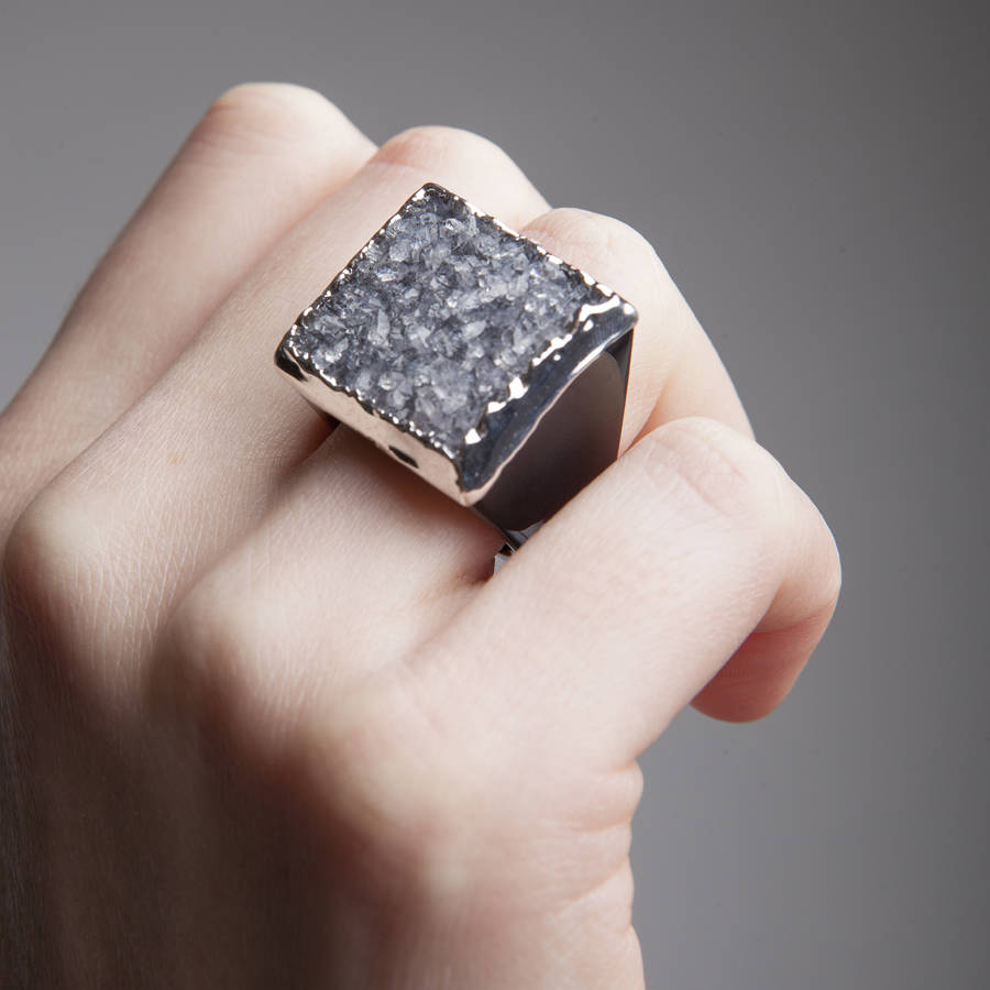black hand carved druzy ring by iscah and mimi
