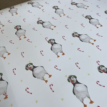 Christmas Puffin In Ear Muffs Wrapping Paper Sheet, 4 of 4