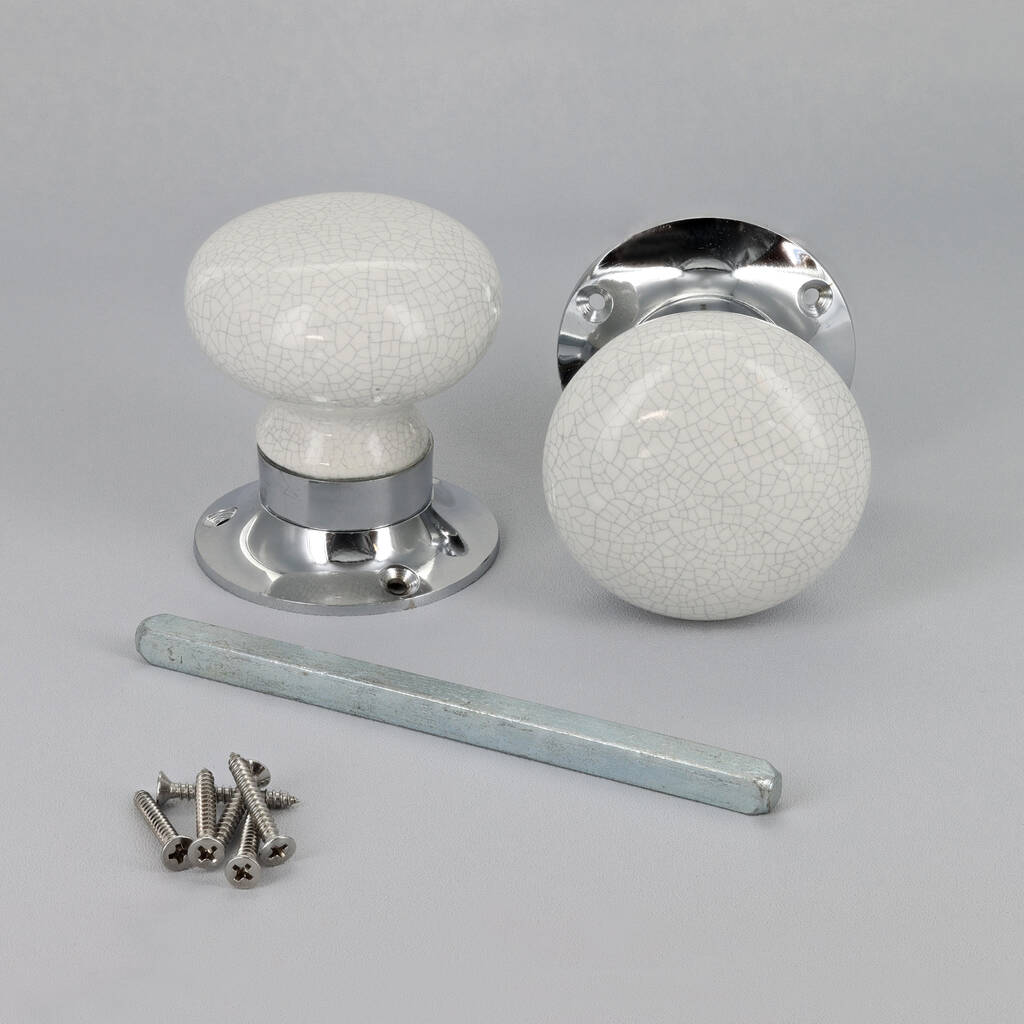 White Crackle Mortice Door Knobs Set By G Decor