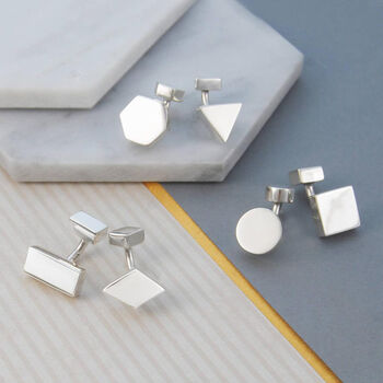 Geometric Round/Square Mismatched Silver Cufflinks, 4 of 5
