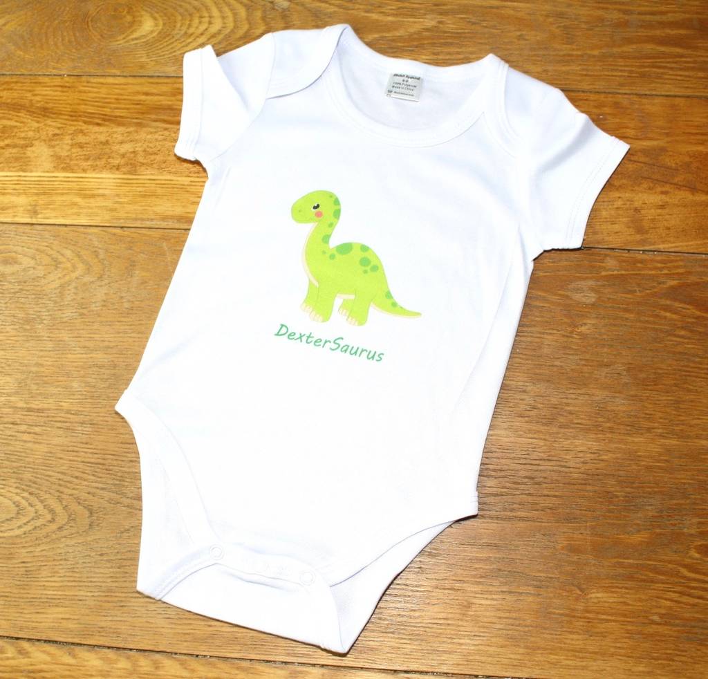 personalised dinosaur baby grow by by poppy | notonthehighstreet.com