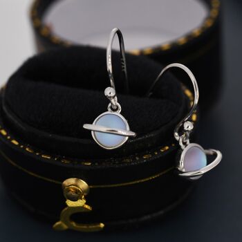 Little Simulated Moonstone Planet Drop Hook Earrings, 5 of 10