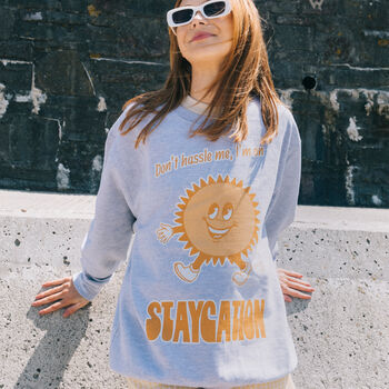 Staycation Women's Slogan Sweatshirt With Sun Graphic, 3 of 4
