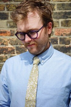 Mens Lime Yellow And White Floral Slim Style Tie, 7 of 11