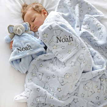 Personalised Blanket And Comforter Blue Baby Gift Set, 2 of 12