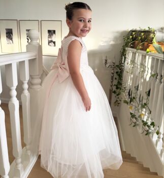 Maryanne Baby Pink + Ivory White Skirt Flower Girl Dress, 3 of 12