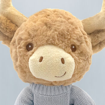 Personalised Harriet Highland Cow Soft Toy, Blue, 4 of 7