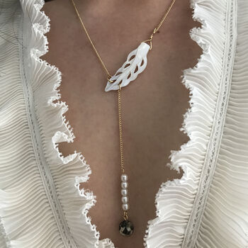 Mother Of Pearl Feather Lariat Necklace, 2 of 3