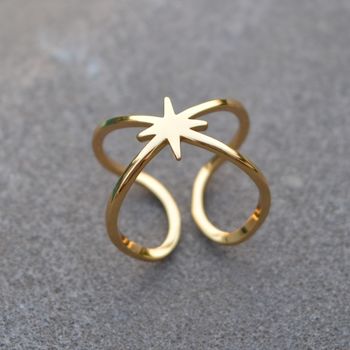 Gold Plated Double Band Adjustable Star Ring, 2 of 5