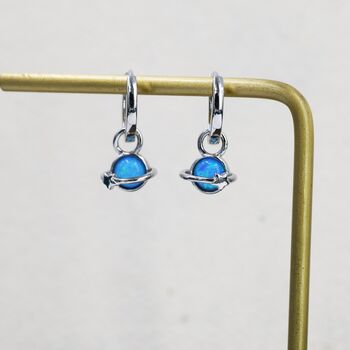 Sterling Silver Blue Opal Planet And Star Huggie Hoop Earrings, 5 of 10