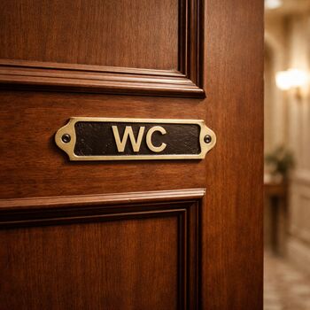 Classic Brass Wc Door Plaque With Black Finish, 3 of 6