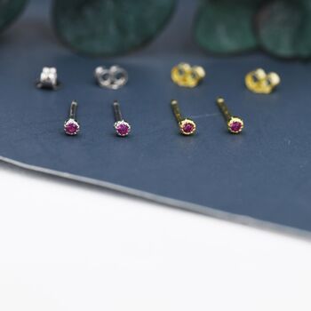 Extra Tiny 2mm Ruby Red Cz Stud Earrings, 8 of 12