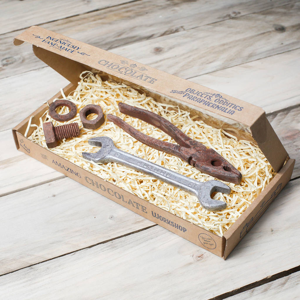 chocolate spanner, pliers, nut and bolt gift box by the amazing