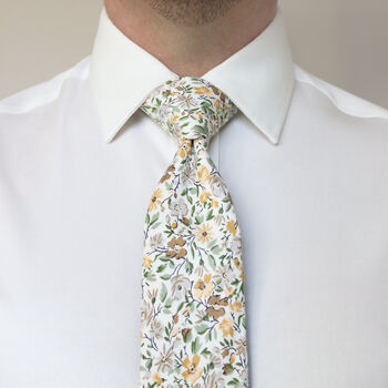 100% Cotton Handmade Floral Wedding Tie Yellow, 2 of 5