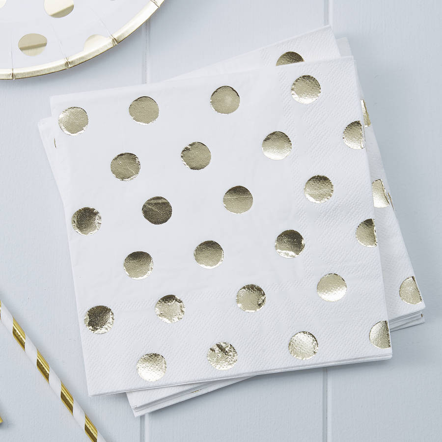 White And Gold Foiled Polka Dot Paper Napkins, 1 of 2