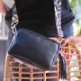 Personalised Black Crossbody Bag With Patterned Strap, thumbnail 1 of 8