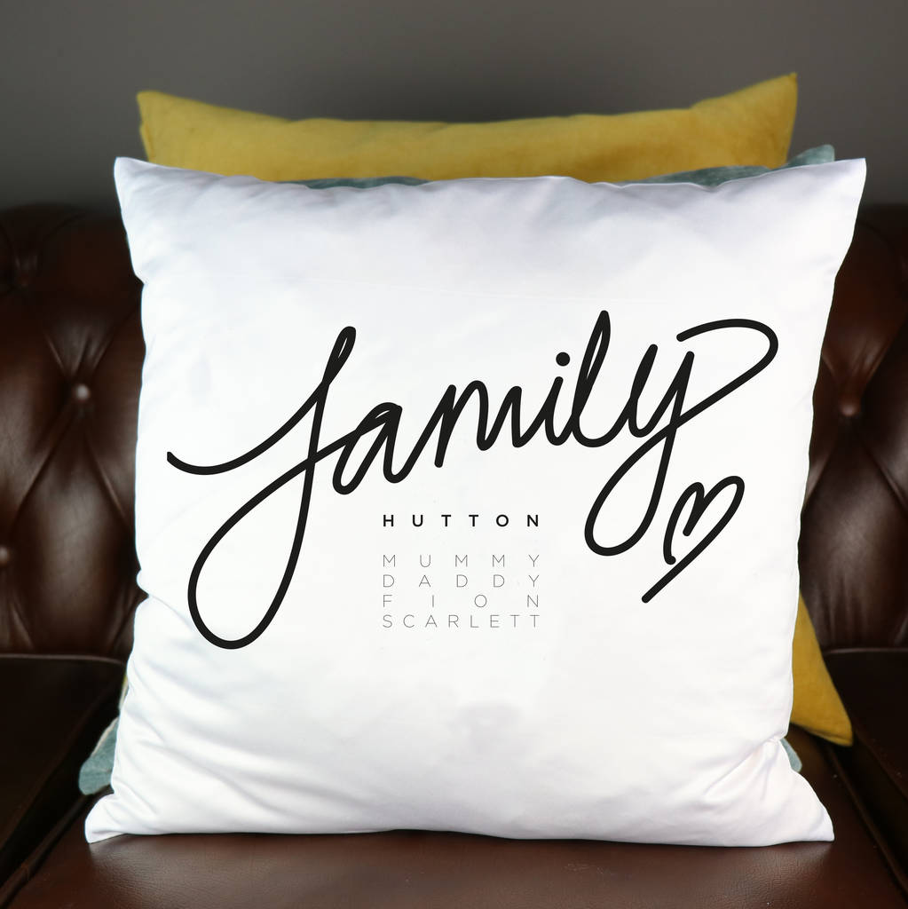family personalised cushion cover by johny todd ltd