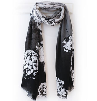 Black And White Floral Voile Scarf Gift Boxed With Card, 4 of 6