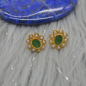 Pearl, Emerald Stud Earrings, 3 of 6