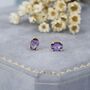 Sterling Silver Amethyst Purple Oval Cz Stud Earrings, thumbnail 3 of 12