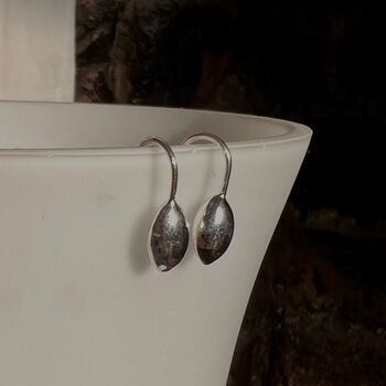 Small Drop Oval Earrings In Sterling Silver, 2 of 3