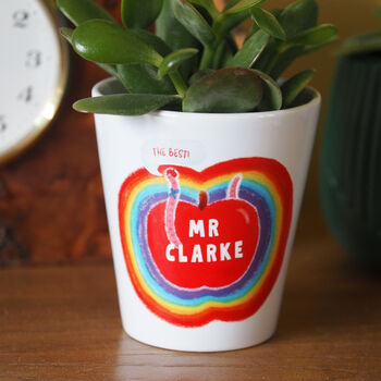 Personalised Apple. Worm And Rainbow Plant Pot: Best Teacher Gift, 2 of 3
