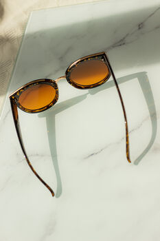 Brown Tortoise Shell Gold Rim Cat Eye Sunglasses, 3 of 6