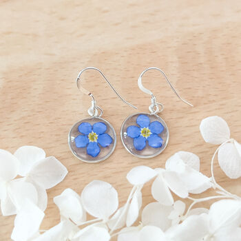 Sterling Silver Forget Me Not Dangle Earrings, 3 of 4