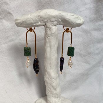 Freshwater Pearls And Vintage Turquoise Arch Earrings, 5 of 7