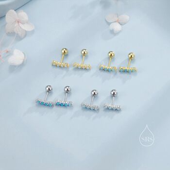 Tiny Opal Curved Bar Screw Back Earrings, 3 of 11