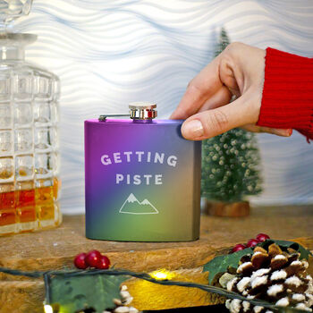 'Getting Piste' Engraved Skiing Hip Flask, 2 of 11