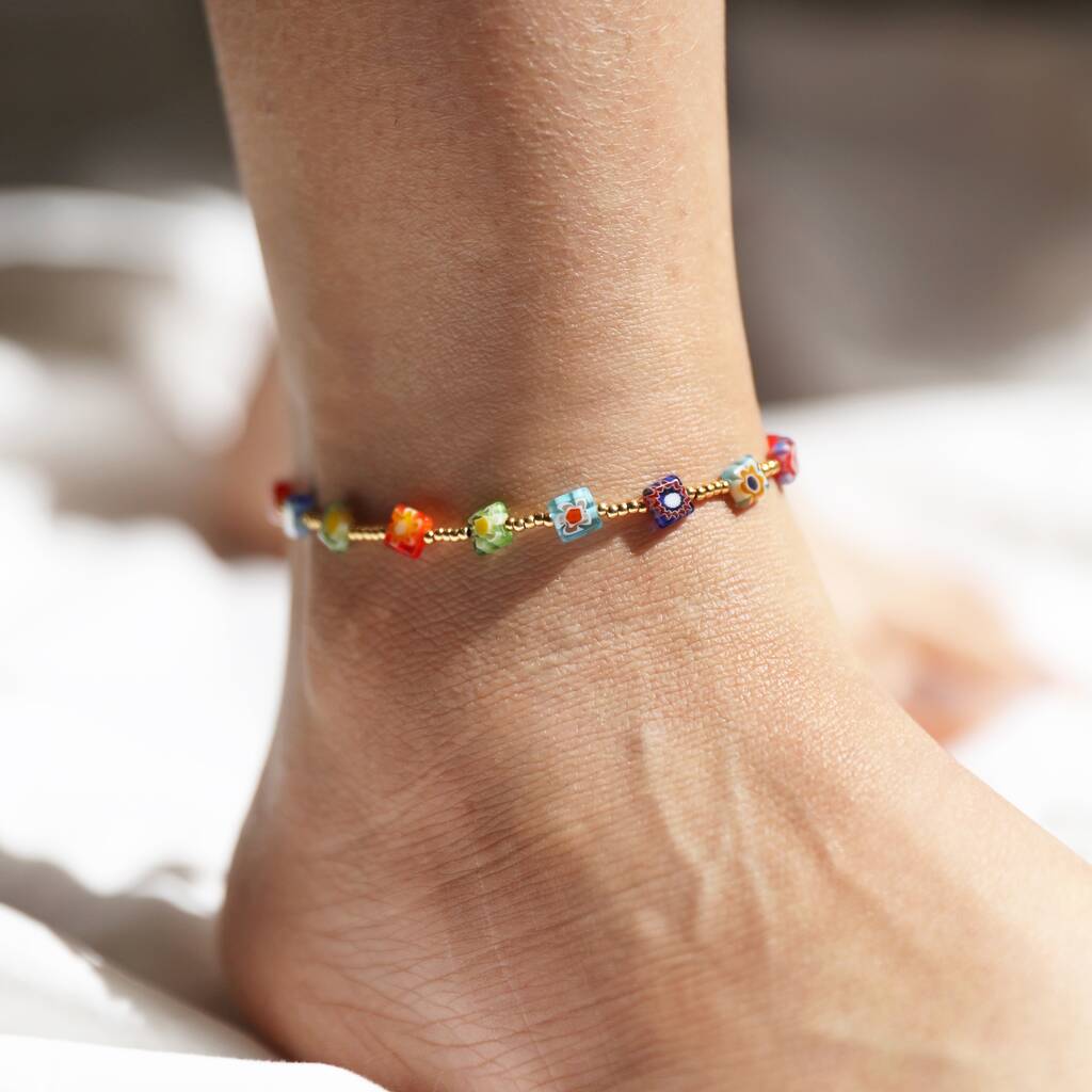 Millefiori Bead Anklet In Gold Plating, 1 of 7