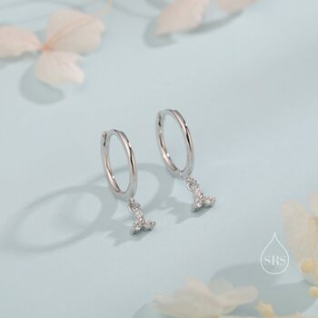 Sterling Silver Extra Tiny Three Cz Huggie Hoop Earrings, 7 of 12