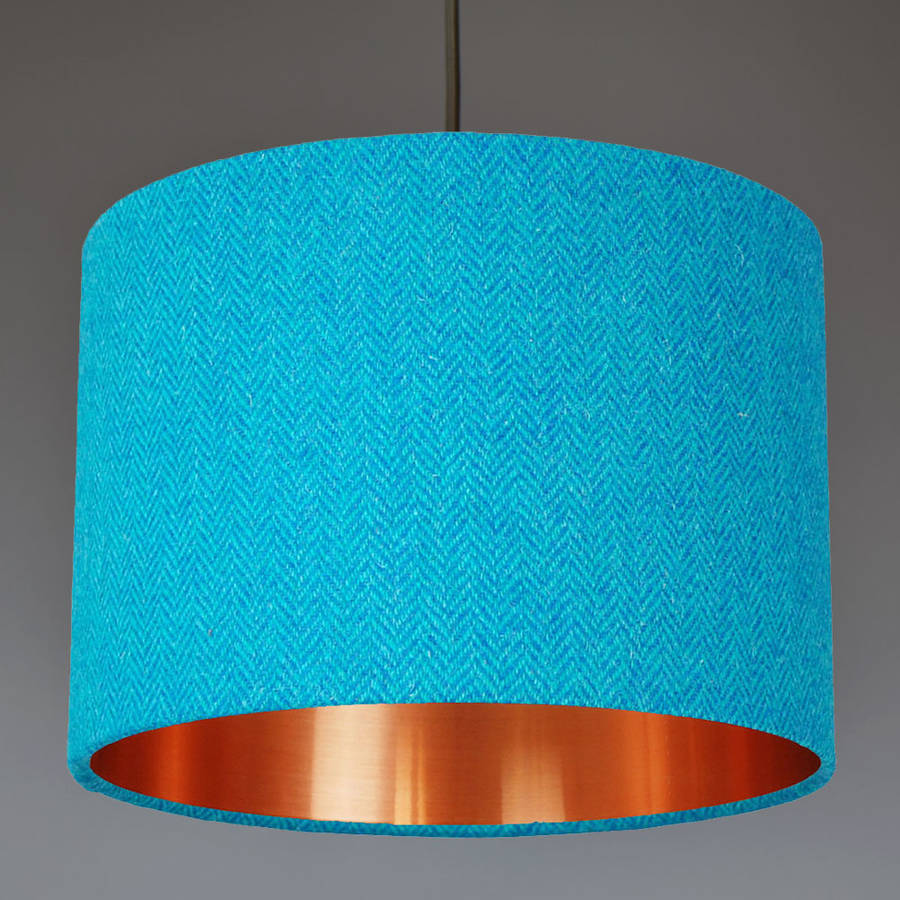 Teal Harris Tweed Lampshade Choice Of Metallic Lining By Quirk Teal With Copper