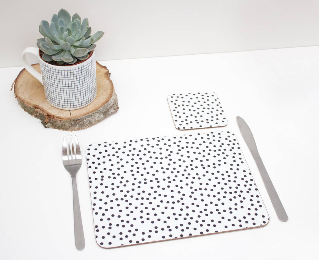 placemats with monochrome polka dot design by rolfe & wills