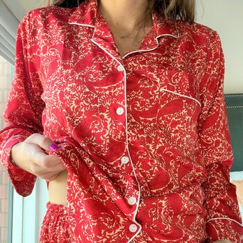 Handmade Silk Pyjamas Winter Red, 9 of 12