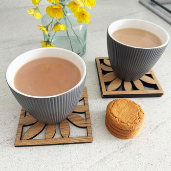 Oak Veneer Floral Coasters Set Of Four Home Gift, 2 of 8