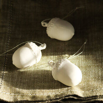 Three White Porcelain Acorn Tree Decorations, 2 of 5