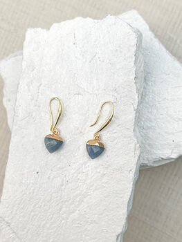 Aventurine Blue Small Heart Real 18k Gold Plated Earrings, 3 of 4