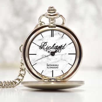 Personalised Pocket Watch White Marble Design, 2 of 3