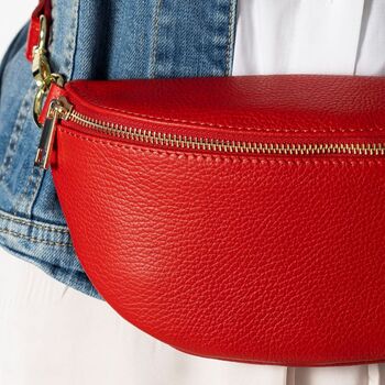 Vivid Red Soft Leather Lined Bum Bag, 4 of 11