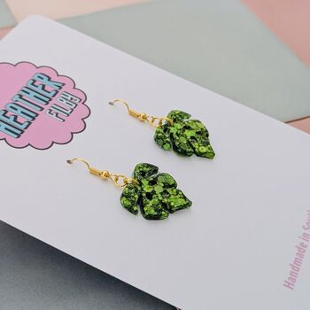 Green Glitter Monstera Leaf Resin Earrings, 4 of 8