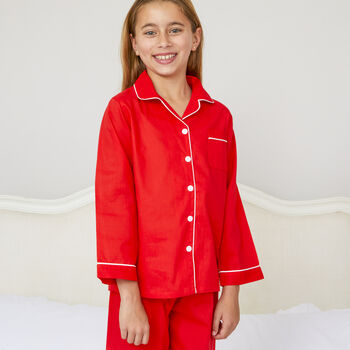 Personalised Matching Red Cotton Classic Christmas Pyjama For Dad And Child, 4 of 5