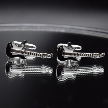 Electric Guitar Silver Cufflinks Gift For Musicians 316 L Stainless Steel Rock Accessory, 4 of 6