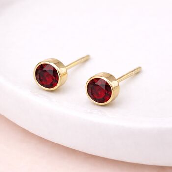 Gold Plated Sterling Silver January Garnet Birthstone Stud Earrings – 7mm, 2 of 8